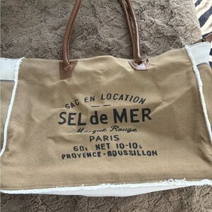 Brown and White Canvas Tote Bag